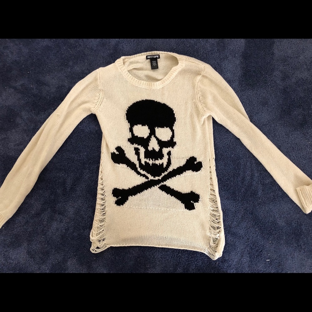 Ripped Hot topic skull sweater